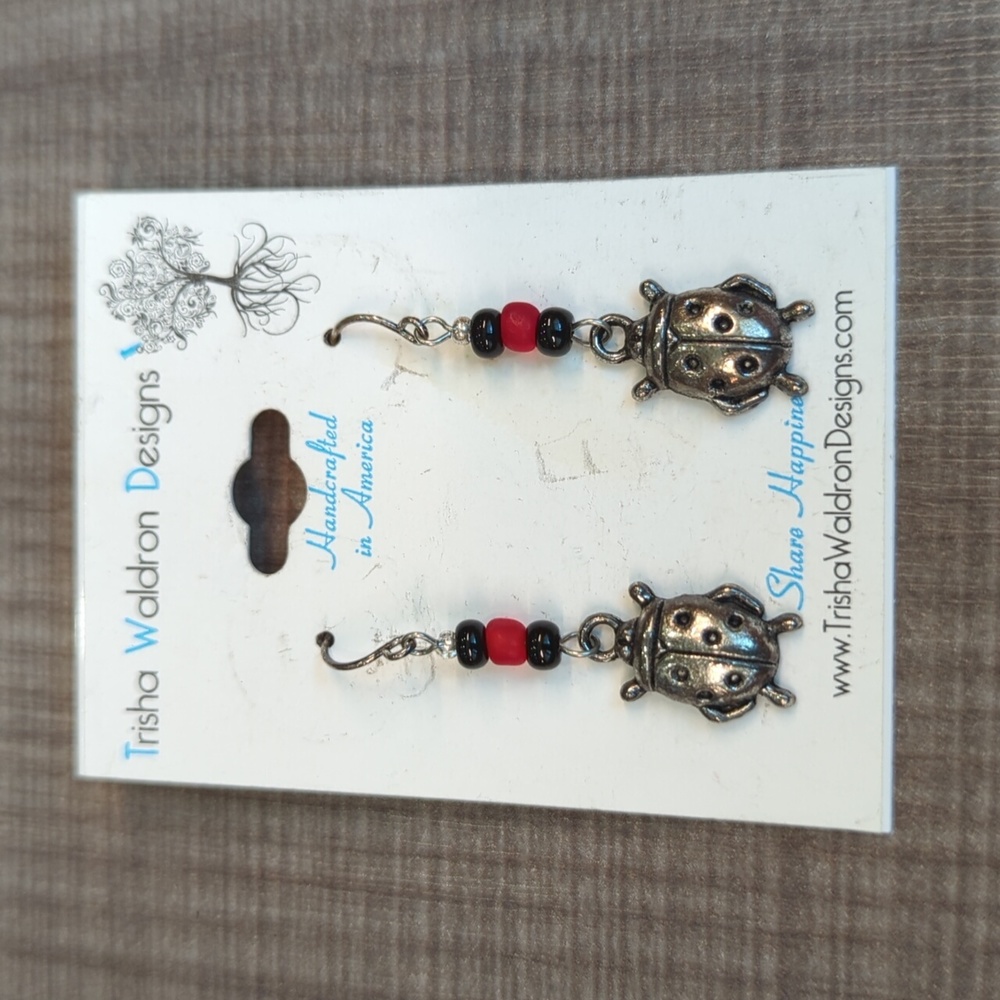 🌻 Trisha Waldron Designs Silver Ladybug Drop Earrings
